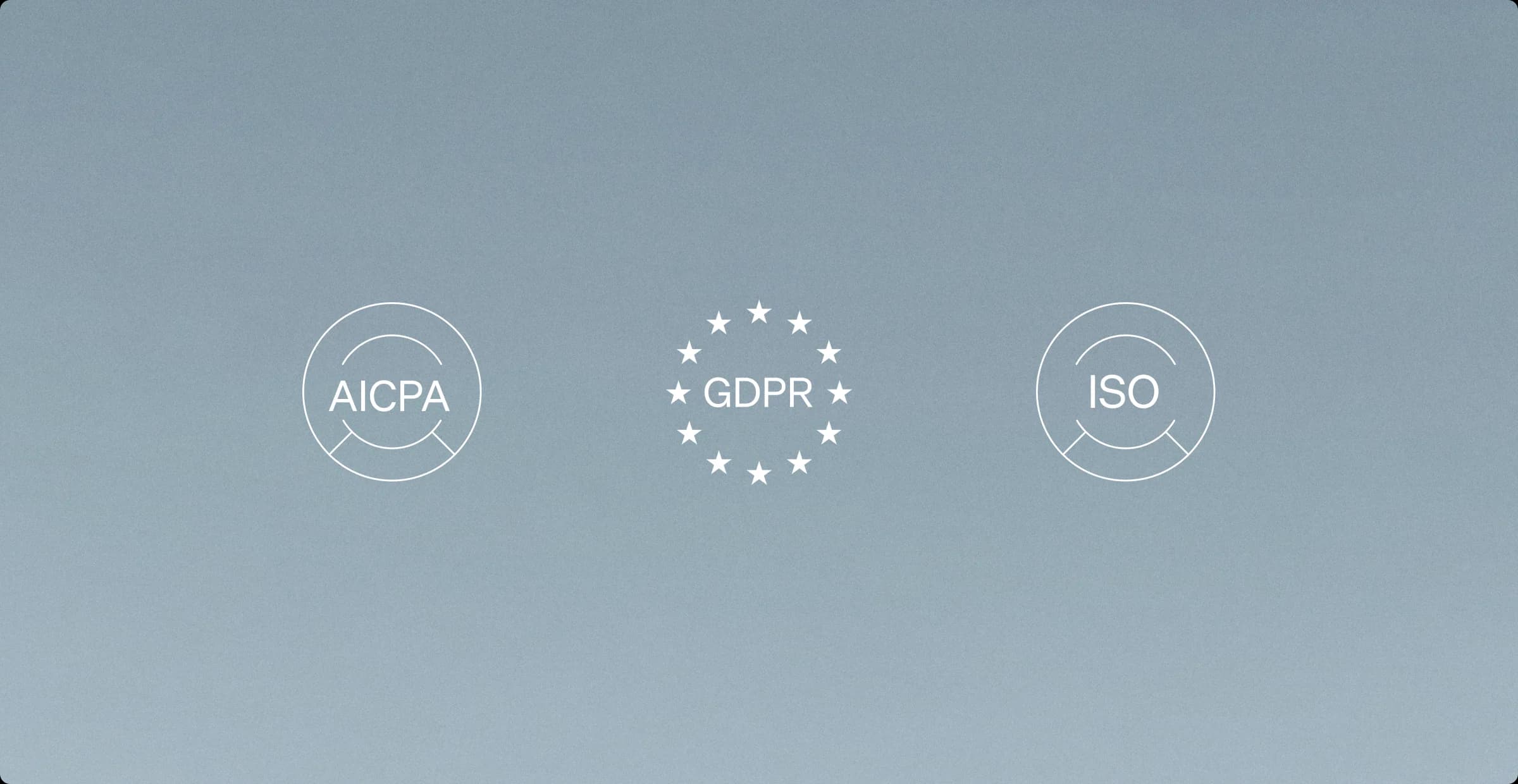 Circled compliance badges for AICPA SOC 2, GDPR and ISO certification