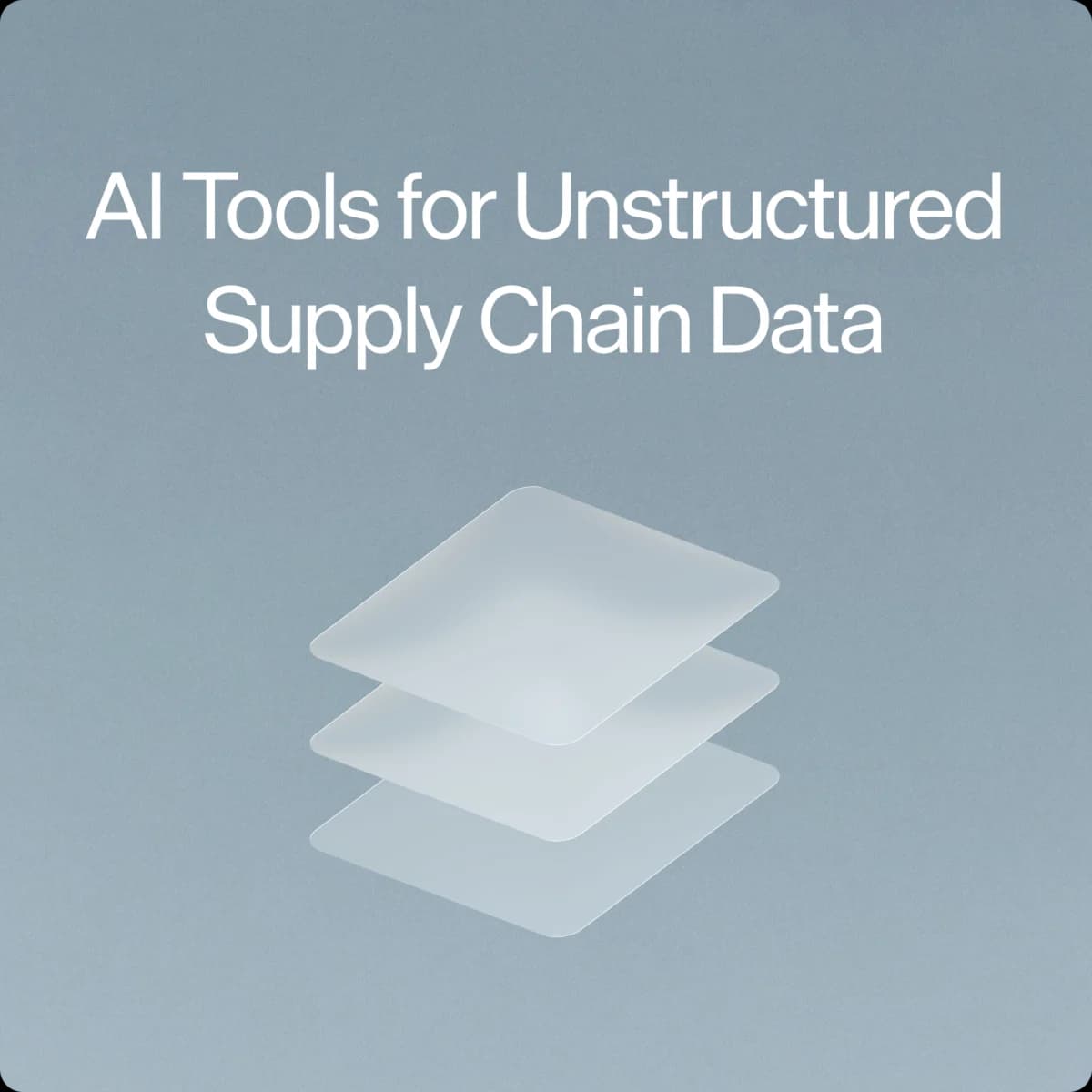 Dark 'AI Tools for Unstructured Supply Chain Data' cover with floating translucent documents